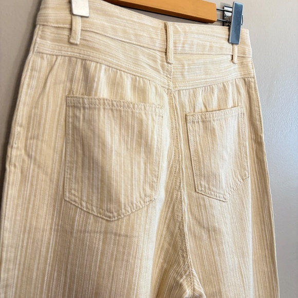 Cream & White Stripe Textured Wide Leg Denim Tailored Trousers - Picture 13 of 14